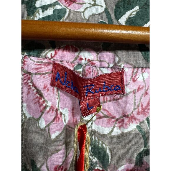 Paisley & Pomegranate Nila Rubia Hand-Block Floral Maxi Dress Taupe Pink LG - Picture 5 of 8